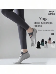 2 双女士纯色瑜伽露趾袜，吸湿排汗防滑专业防臭运动袜，优质针织面料，防滑抓地袜 - 彩色 - 查看 5