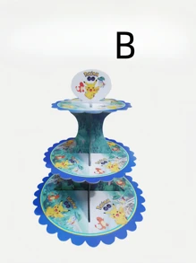 3-Tier Circular Cake Stand, Cake Stand, Birthday Decor, Suitable For Pokemon, Pikachu Cake, Family Gathering, Christmas Birthday Party Theme Decoration