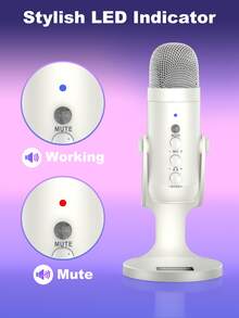 Haomuren USB Condenser Microphone With Type-C Adapter For Computer/PC/Phone, Plug&Play Gaming Microphone With Headphone Out & Volume Control, Mic Gain Control, Mute Button Vocal Perfect For Streaming, Podcasting, Recording, No Lightning Adapter - 白色 - 查看 9