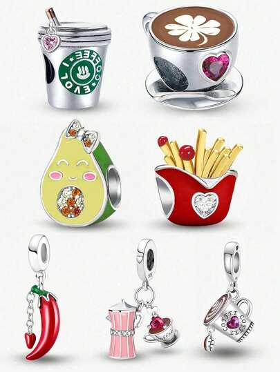 1 pieza Brazaletes de encanto de té y café de plata de ley 925 de Navidad Leisure, pulseras DIY para hacer joyas y decoración de joyas a Set para niñas/mujeres, útiles escolares para estudiantes