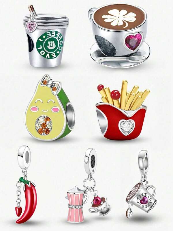 1 pieza Brazaletes de encanto de té y café de plata de ley 925 de Navidad Leisure, pulseras DIY para hacer joyas y decoración de joyas a Set para niñas/mujeres, útiles escolares para estudiantes