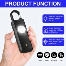 130dB Sicherheitsalarm, LED Anti-Wolf Alarm, 3-in-1 Alarm mit Beleuchtung, Blinklicht und Sirene, wiederaufladbar per USB, portabel und einfach zu bedienen, Notfall-SOS-Modus durch Ziehen am Schlüsselanhänger aktivieren, LED-Blitzlicht, geeignet für Nachtspaziergang, Outdoor-Aktivitäten, Pendeln, Selbstverteidigung von Frauen, Notfall für Senioren