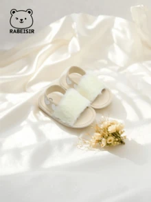 RABEISIR 幼儿毛绒可爱平底凉鞋 - 杏色 - 查看 2