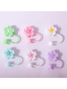 1/2/3/4/5/6/7/8 piezas Tapa de silicona con diseño de flor compatible con accesorios para taza , tapas reutilizables para sorbetes de 10 mm (0.4 pulg.), a prueba de polvo, para decoración de fiestas, regalo para el Día de la Madre. - Multicolor - Ver 22