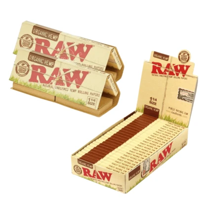 Set 12 libritos Raw Organic Hemp 1 1/4, 12 libritos de 50 sabanas de papel de liar por librito, combustión lenta, original