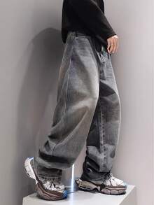 Teenage Boy Fashion Washed Denim Jeans, Boys New Casual Straight Leg Pants, Children Spring Autumn Long Trousers - Dark Wash - View 5