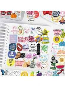 60 Pcs English Inspirational Phrase Graffiti Stickers, Matte Finish Asymmetrical Shaped Self-Adhesive Stickers, Decorative Luggage, Computer Phone Cases, Helmets, Water Bottles, Personalized Scrapbook Decorative Items,School Supplies,Back To School