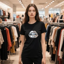 Camiseta de verano Estampado sencillo De cuello redondo Casual Blusa de manga corta En primavera y verano algodón - Negro - Ver 3