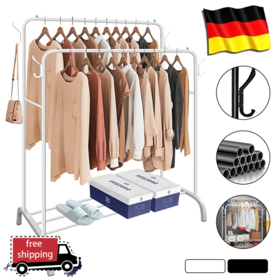 Schwarz/Weiß Kleiderständer Garderobenständer Kleiderstange mit Ablagen Metall