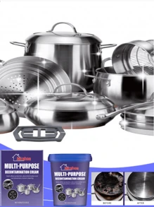 jakehoe 100g Edelstahl Topfboden Reinigungspaste, Edelstahlreiniger und Politur, Mehrzweck Entfetter und Rostentferner für Kochgeschirr, geeignet für Küchenofen, Edelstahl- und Glasgeschirr, Starker Edelstahl Topfboden Fleckenentferner