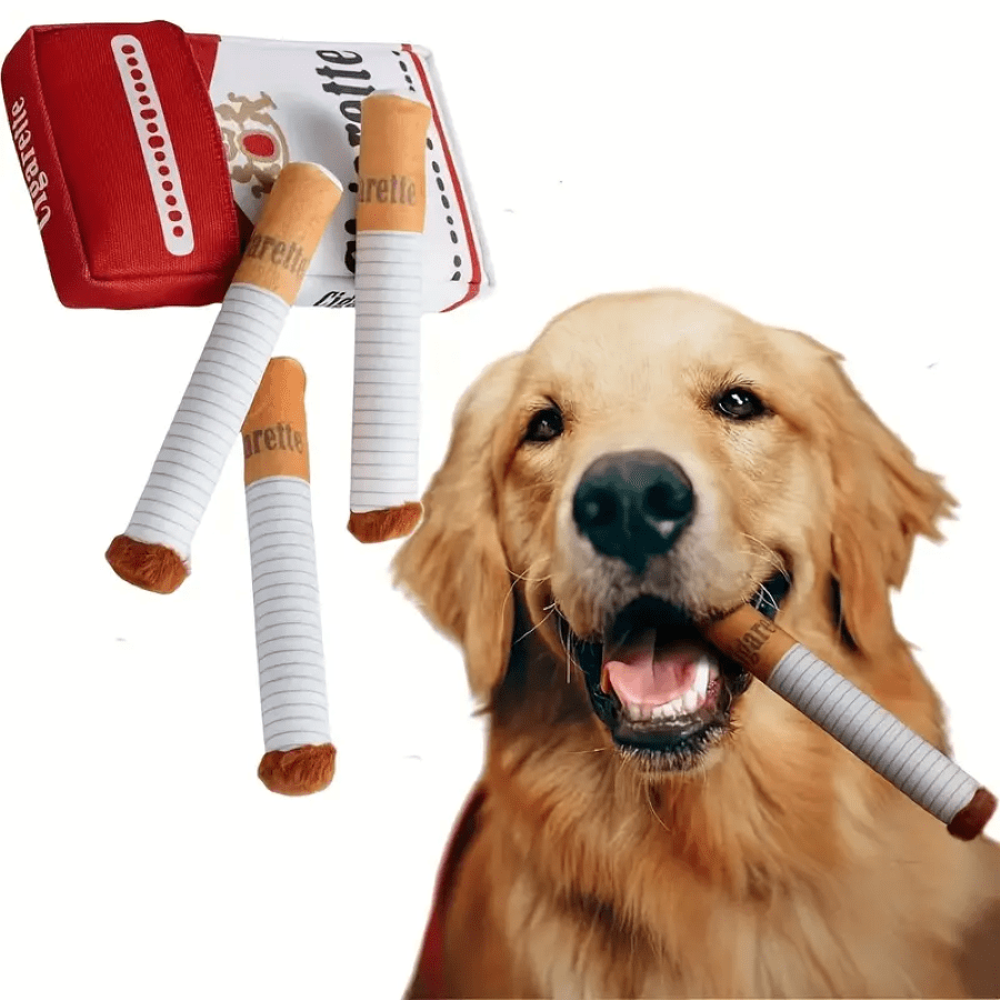 Conjunto de juguetes interactivos con forma de tabaco resistente a mordeduras, juguete de peluche para perros con chirrido, adecuado para el crecimiento de los dientes, aliviar el aburrimiento y la salud bucal