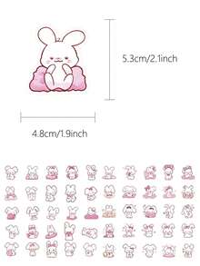 50 件粉色兔子贴纸手册笔记本电脑手机壳行李滑板头盔装饰贴花，适用于学校用品，返校 - 彩色 - 查看 2