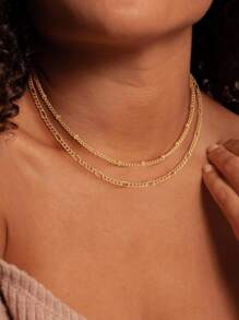2pcs 18K Gold-Plated Stainless Steel Necklace Set - Simple Fashion Layered Chain Necklace With Bead Decoration, Versatile Minimal Design Gift For Women And Girls (Bead Quantity Randomly Included)
