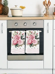 2pcs Pink Rose Sunflower Lemon Hand Towels Elegant Flower Rose Comfortable Soft Polyester Microfiber Towels For Home Hotel Bathroom