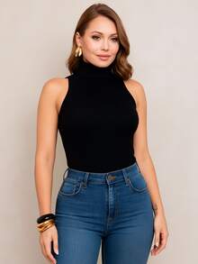 Cacharrel Blouse Long Sleeve Simple Casual Knitted Fabric Daily Street - 黑色 - 查看 3