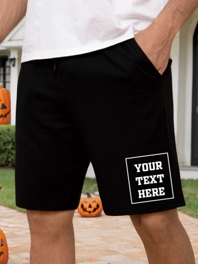 Customizable Text Printed Men's Summer Sports Shorts, Upload Your Own Text/Wishes/Quotes/Name, Personalized Men's Summer Sports Shorts, Suitable For Halloween, Anniversary, Valentine's Day/Birthday/Party Commemorative/Music Festival, Gift For Him, Party, Company/Family/Charity Team Uniforms, Summer Casual Men Shorts