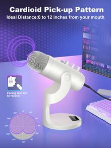 Haomuren USB Condenser Microphone With Type-C Adapter For Computer/PC/Phone, Plug&Play Gaming Microphone With Headphone Out & Volume Control, Mic Gain Control, Mute Button Vocal Perfect For Streaming, Podcasting, Recording, No Lightning Adapter - 白色 - 查看 5