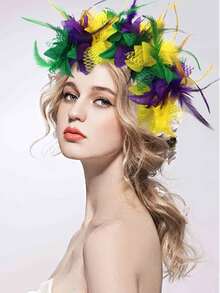 1件装人造花羽毛头饰，适用于万圣节派对、婚礼、表演等场合，复古风格 - 彩色 - 查看 15