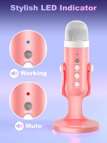 Haomuren USB Condenser Microphone With Type-C Adapter For Computer/PC/Phone, Plug&Play Gaming Microphone With Headphone Out & Volume Control, Mic Gain Control, Mute Button Vocal Perfect For Streaming, Podcasting, Recording, No Lightning Adapter - 粉色 - 查看 9