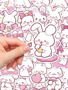 50 件粉色兔子贴纸手册笔记本电脑手机壳行李滑板头盔装饰贴花，适用于学校用品，返校 - 彩色 - 查看 3