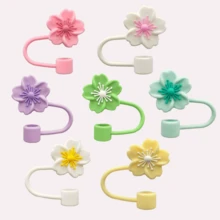 1/2/3/4/5/6/7/8 piezas Tapa de silicona con diseño de flor compatible con accesorios para taza , tapas reutilizables para sorbetes de 10 mm (0.4 pulg.), a prueba de polvo, para decoración de fiestas, regalo para el Día de la Madre. - Multicolor - Ver 24