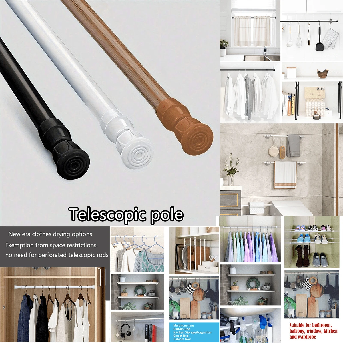 2pcs Spring Tension Curtain Rods Short Tension Rod, 2 Packs Small Spring Tension Curtain Rod 55-90cm, Thin Tension Rod No Drill For Window Cupboard Closet, Multi Functional Telescopic Rod Shower Curtain Bracket Shower Curtain Base Shower Curtain Rod Support Shower Curtain Rod Curtain Rod Bracket Bathroom Decor - 2pcs - View 1