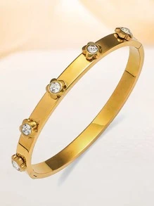 4 Stücke/1 Stück elegantes Armband aus Edelstahl mit Zirkonia, 18 Karat vergoldetes Armband, stapelbar, 5-Blüten Blumendesign, modischer Stil, geeignet für Frauen, für Lässig-Wear, Partys, Zusammenkünfte, Geburtstag, Hochzeit, Valentinstag, Muttertag Geschenk