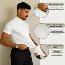 Kit 2 Blouse Cold High Neck Thick Cotton Color Block Letter Autumn / Winter Loose None - 米色+白色 - 查看 2