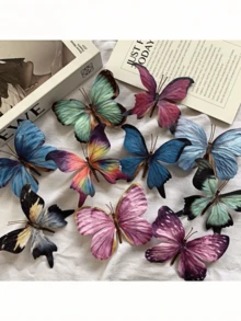 1 件复古优雅双层雪纺蝴蝶发夹，复古波西米亚花卉印花多功能发饰，适合所有季节爪夹发夹发夹 - 蝴蝶薄紗髮夾/多色 - 查看 3