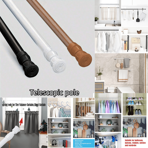 2 peças Barra de Cortina com Mola de Tensão Curta, 2 peças Barra de Cortina com Mola de Tensão Pequena, Barra de Tensão Fina sem Necessidade de Perfuração para Janela, Armário, Armário, Barra Telescópica Multifuncional Suporte de Cortina de Chuveiro (Capacidade de Carga Até 2kg)