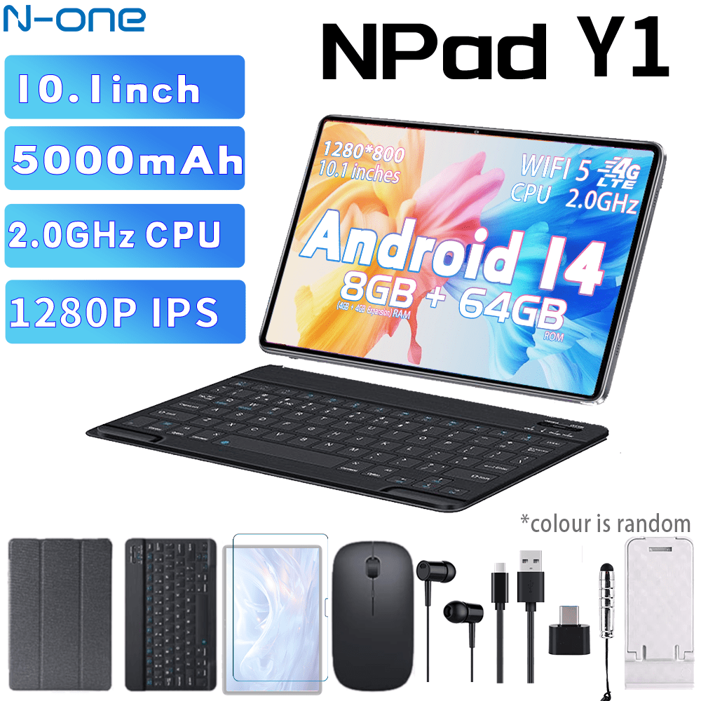 N-one N-One NPad Y1 Tablet / CPU UNISOC / Android 13 / 4GB (LPDDR3) + 64GB (eMMC) / Pantalla táctil IPS de 10.1'' (1280*800) / 5000mAh / WIFI5 2.4GHz + 5GHz (SIM no soportada) / Tablet WIFI / Soporta expansión de 1TB SD / Cámara 5MP + 2MP / Vidrio templado y funda gratis