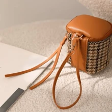 Monedero pequeño y portátil de tela de pana con estampado de pata de gallo, con cremallera, tarjetero, bolsillo con cremallera, mini bolsa de almacenamiento de viaje para mujer, monedero mini, cartera, monedero de monedas