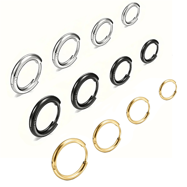 3 Pcs/Set Simple Fashion Stainless Steel Ring Earrings Ear Buckle Suitable For Men And Women All-Matching Ear Ring Earrings DIY Accessories