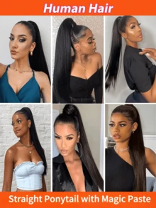 Straight Wrap Around Ponytail Human Hair Brazilian Ponytail Remy Hair Clip In Ponytail Hair Extensions Easy Daily Wear For Women - SNatural - View 7