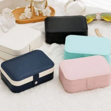 1 件多功能旅行首饰盒，珠宝耳环项链收纳盒，化妆口红皮革首饰收纳盒，大容量便携式皮革首饰盒带纽扣