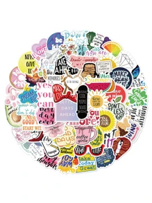 60 Pcs English Inspirational Phrase Graffiti Stickers, Matte Finish Asymmetrical Shaped Self-Adhesive Stickers, Decorative Luggage, Computer Phone Cases, Helmets, Water Bottles, Personalized Scrapbook Decorative Items,School Supplies,Back To School