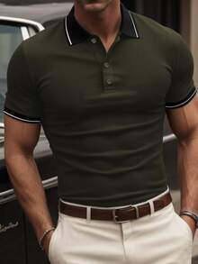 GRDR Men's Casual Solid Color Short Sleeve POLO Shirt, Summer - Dark Green - View 2