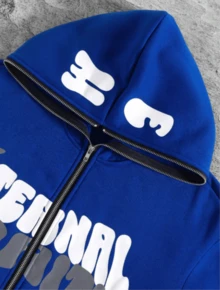Spot Europe And The United States Street Zipper Hoodie Gothic Letter Foam Printed Hoodie Men And Women Casual Coat - Blue - View 5