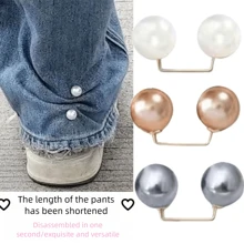 3 piezas de broches anti-exposición, alfileres simples e invisibles para fijar la ropa, pasadores decorativos versátiles para ajustar la longitud de la cintura de los pantalones, sin daños a la ropa sin coser, broches de perlas dobles, botones para ajustar la longitud del pantalón