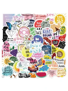 60 Pcs English Inspirational Phrase Graffiti Stickers, Matte Finish Asymmetrical Shaped Self-Adhesive Stickers, Decorative Luggage, Computer Phone Cases, Helmets, Water Bottles, Personalized Scrapbook Decorative Items,School Supplies,Back To School