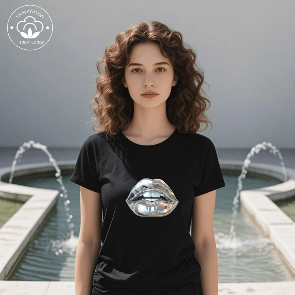 Camiseta de verano Estampado sencillo De cuello redondo Casual Blusa de manga corta En primavera y verano algodón - Negro - Ver 1