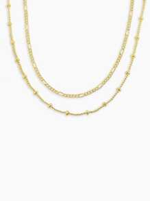 2pcs 18K Gold-Plated Stainless Steel Necklace Set - Simple Fashion Layered Chain Necklace With Bead Decoration, Versatile Minimal Design Gift For Women And Girls (Bead Quantity Randomly Included)