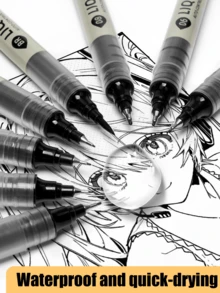 8pcs Black Fine Liner Pen Set, Suitable For Students School Supplies, Back To School