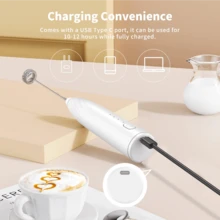 Feizsmile 1 件电动奶泡器和起泡器，可充电手持式电动奶泡器，配有 2 个不锈钢搅拌器，3 档速度可调，适用于咖啡、抹茶、拿铁、卡布奇诺、热巧克力，非常适合咖啡爱好者 - 彩色 - 查看 7