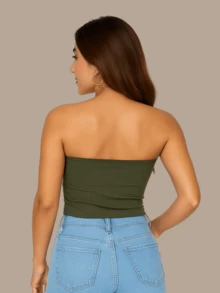 2 Women's Cropped Tube Top Without Straps And Without Basic Pads Double Layer Of Suplex Slim Fit Shaper Strapless - 綠色/灰色 - 查看 4