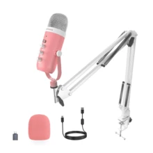 Haomuren Gaming Microphone Kit For Phone/PC/Laptop,Podcast Condenser USB Mic With Boom Arm, Cardioid Microphone With Mute Button,Echo Volume Gain Knob,Adjust Monitor For Living Streaming, Recording, Podcasting, No Lightning Adapter - Pink - View 10