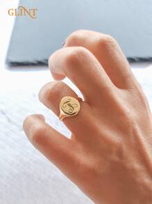 Custom 18K Gold Plated Stainless Steel Signet Name Ring,Personalized Signet Ring-Initial Signet Ring-Personalized Jewelry,Gold Signet Ring-Monogram Jewelry-Bridesmaid-Ring,Best Gift For Her, Mother's Day Gift, Father's Day Gift, Easter Gift, Sisters/Family Gift, Valentine's Day Gift,Jewelry & Watches,Chic Autumn, Utilitarian Chic, Delicate Romance, Look Glamour