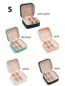 1 件多功能旅行首饰盒，珠宝耳环项链收纳盒，化妆口红皮革首饰收纳盒，大容量便携式皮革首饰盒带纽扣