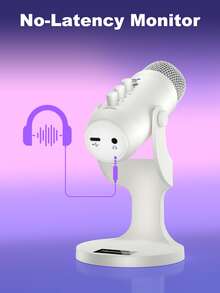 Haomuren USB Condenser Microphone With Type-C Adapter For Computer/PC/Phone, Plug&Play Gaming Microphone With Headphone Out & Volume Control, Mic Gain Control, Mute Button Vocal Perfect For Streaming, Podcasting, Recording, No Lightning Adapter - 白色 - 查看 10