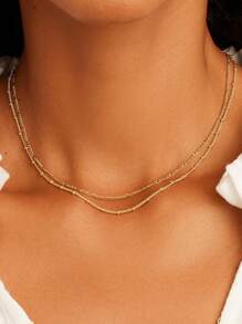 2pcs 18K Gold-Plated Stainless Steel Necklace Set - Simple Fashion Layered Chain Necklace With Bead Decoration, Versatile Minimal Design Gift For Women And Girls (Bead Quantity Randomly Included)